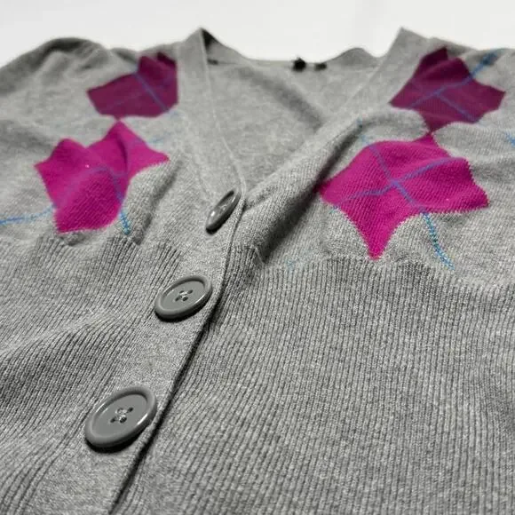 Grey & Burgundy Argyle Fitted Sweater Vest Essentials Staple 3/4 Sleeves Small - Picture 3 of 6